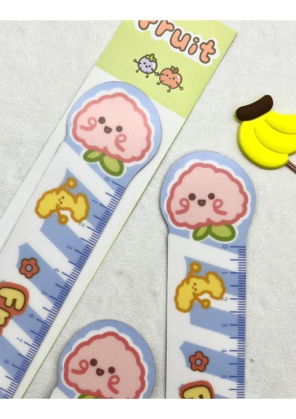Kawaii Fruit Pembe Meyve Desenli Mıknatıslı Kitap Ayracı ve Cetvel / Yer Imi fırsatları