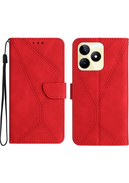 Realme C53 Için Dikişli Kabartmalı Deri Kılıf (Yurt Dışından)