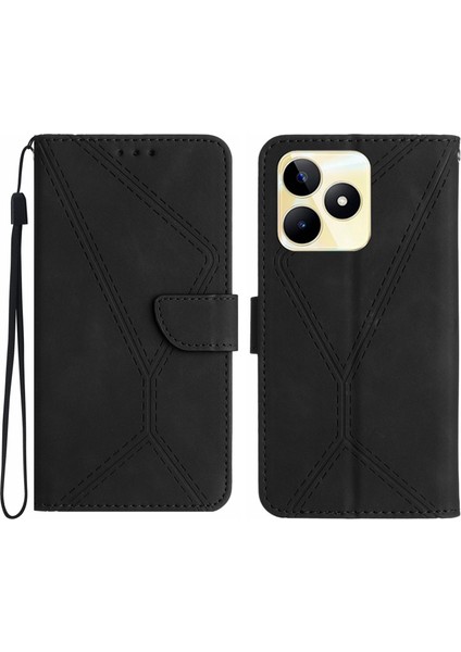 Realme C53 Için Dikişli Kabartmalı Deri Kılıf (Yurt Dışından)