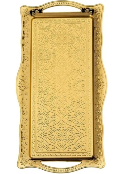Otantik 2 Kişilik (16X31.5CM) Altın Renk Dikdörtgen Tepsi fiyatları