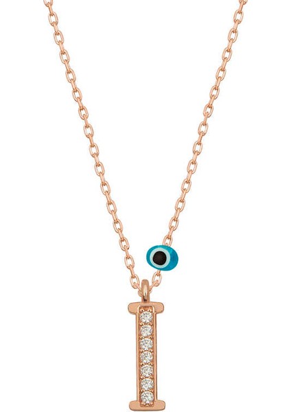 925 Ayar Gümüş Nazar Rose I Harfi Kadın Gümüş Kolye