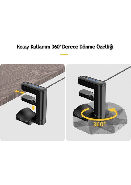 Daily Link Dailylink Kulaklık Stand 360° Dönebilen 3 USB Port Micro Sd Kart Okuyuculu Kulaklık Stant