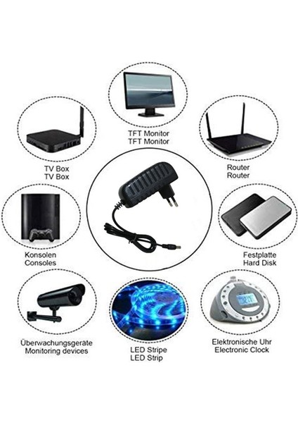 12 Volt 3 Amper Kamera Adaptörü 12V 3A Aadaptör LED Modem Güvenlik Kamerası Plastik Kasa Priz Tipi 5.5x2.1-2.5mm