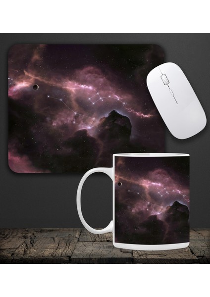 Vega Hediye Galaksi Kupa & Galaksi Temalı Mouse Pad 23X19CM Fare Altlığı Kaydırmaz Taban DE595 Ofis Hediyesi