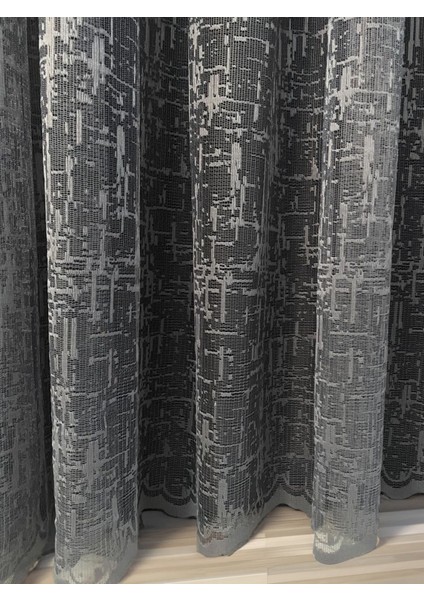 Taç Katyonik Desen Keten Görünümlü Ekstraforlu Pilesiz Tül Perde Tek Kanat - Koyu Gri 100 x 250 cm