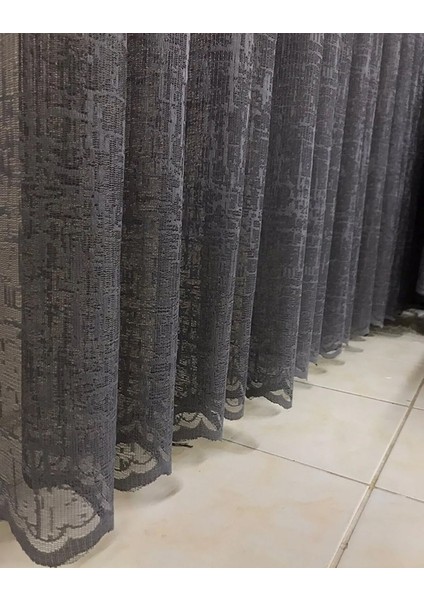 Taç Katyonik Desen Keten Görünümlü Ekstraforlu Pilesiz Tül Perde Tek Kanat - Koyu Gri 100 x 250 cm modelleri