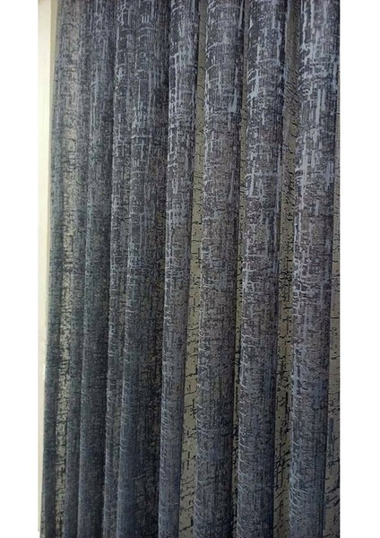 Taç Katyonik Desen Keten Görünümlü 1/3 Sık Pile Tül Perde Tek Kanat - Koyu Gri 100 x 240 cm