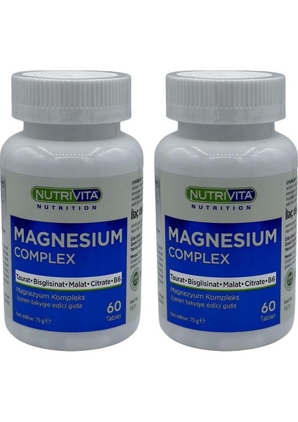 Magnesium Comple x 2 x 60 Tablet Magnezyum Kompleks Taurat Bisglisinat Malat Sitrat Vitamin B6