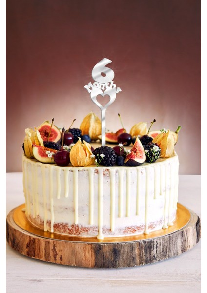 Gümüş 6 Months Yazılı Ayna Pleksi Pasta Üstü & Doğum Günü Partisi & Pleksi Pasta Süsü