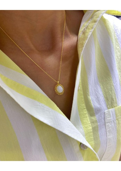 Kadın Gümüş Ay Taşı Kolye