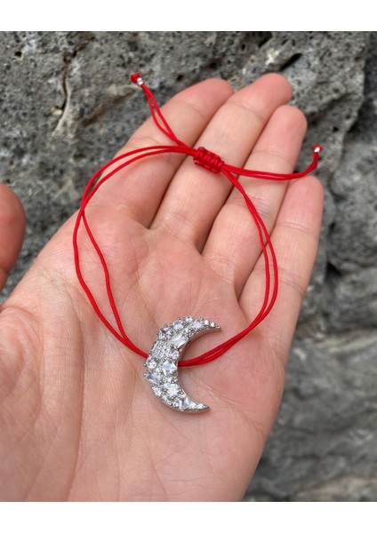 Kadın Gümüş Ipli Baget Taşlı Hilal Bileklik