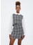 Yüksek Bel Beyaz - Siyah Kadın Ekose Mini Etek 4WAL70008IW 1