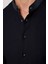 Slim Fit Düz Hakim Yaka Kol Apoletli Ketenli Erkek Siyah Gömlek 4