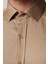 Modern Slim Fit Düz Saten Pamuklu Erkek Krem Gömlek 4