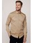 Modern Slim Fit Düz Saten Pamuklu Erkek Krem Gömlek 3