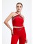 Göğüs Taşlı Zincir Şeritli Scuba Krep Bluz | BLZ34824 Kırmızı 1
