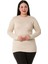 Büyük Beden Bisiklet Yaka Uzun Kollu Viskon Bej Body 1