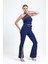 Kemerli Paça Volanlı Pike Çelik Pantolon | PNT32698 Saks 1
