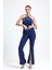 Kemerli Paça Volanlı Pike Çelik Pantolon | PNT32698 Saks 2
