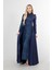 Lacivert Drape ve Kuyruk Detaylı Simli Abiye Elbise 6502422.02 1