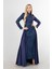 Lacivert Drape ve Kuyruk Detaylı Simli Abiye Elbise 6502422.02 2