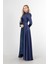 Lacivert Drape ve Kuyruk Detaylı Simli Abiye Elbise 6502422.02 3