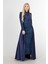 Lacivert Drape ve Kuyruk Detaylı Simli Abiye Elbise 6502422.02 4