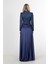 Lacivert Drape ve Kuyruk Detaylı Simli Abiye Elbise 6502422.02 5