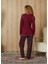 Kadın Ekose Desenli Bordo T-Shirt Pijama Takımı 4174 2