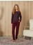 Kadın Bordo Ekose Desenli T-Shirt Pijama Takımı 4184 1