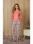 Kadın Kareli Kalp Desenli Somon Renk T-Shirt Pijama Takımı 4254 1
