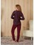 Kadın Bordo Ekose Desenli T-Shirt Pijama Takımı 4184 2