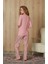 Kadın Pembe Ebru Desenli T-Shirt Pijama Takımı 4264 2