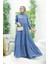 6531-MODAL Kapşonlu Reglan Kollu Elbise Indigo 1