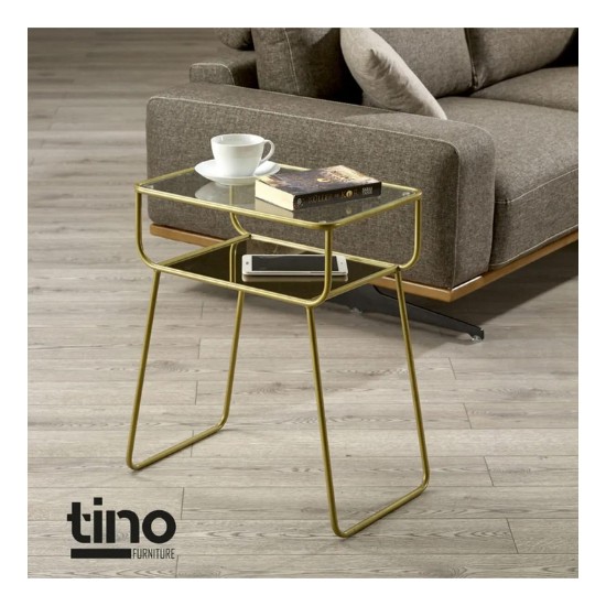 Tino Furniture Gold Yan Sehpa Cam Raflı Metal Geyik Sehpa Fiyatı