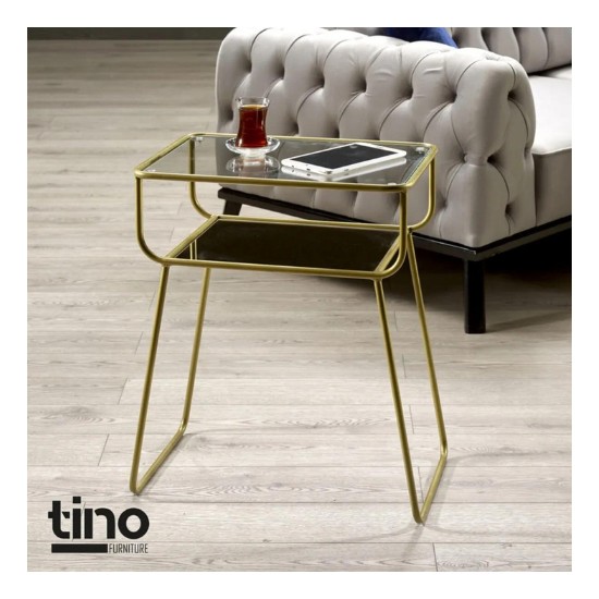 Tino Furniture Gold Yan Sehpa Cam Raflı Metal Geyik Sehpa Fiyatı
