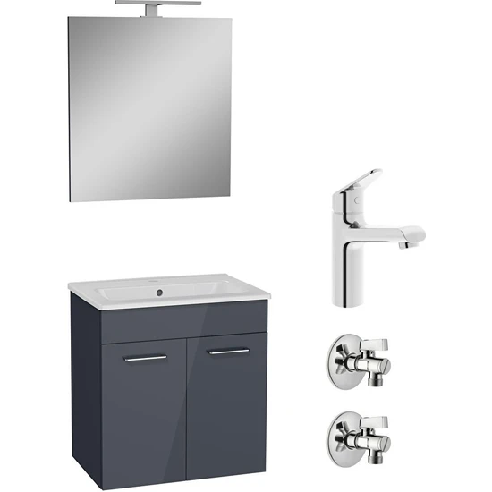 Vitra Ardea 67754 Banyo Dolabı Seti, Parlak Antrasit, 60 Cm, Kapaklı