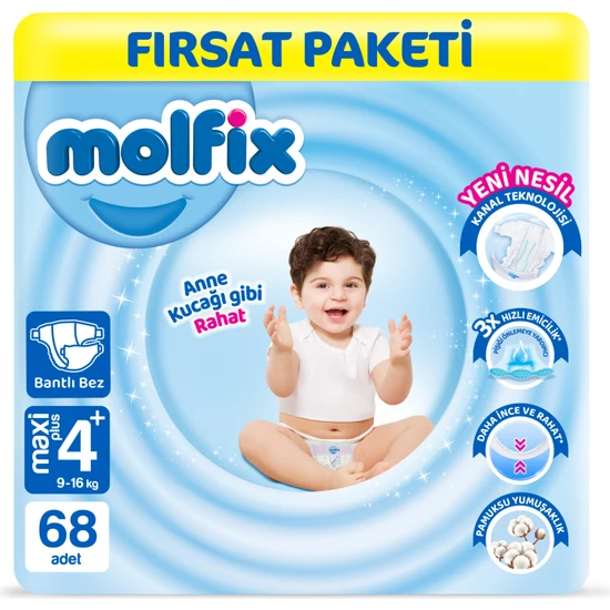 Molfix Bebek Bezi 4+ Beden Maxi Plus Fırsat Paketi 68 Adet