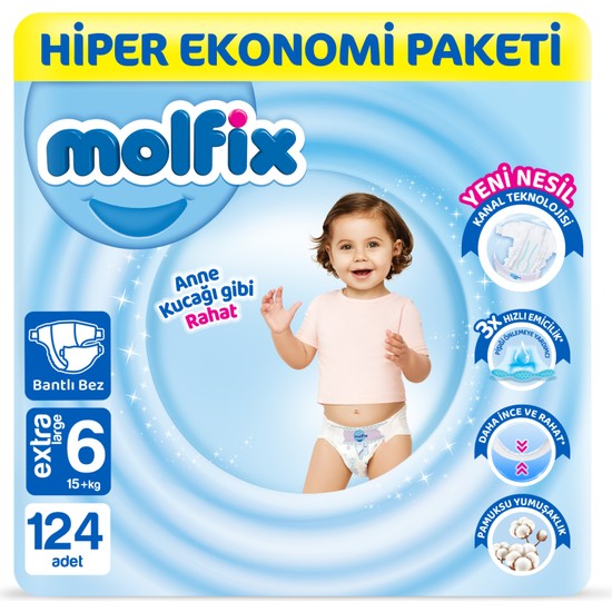Molfix Bebek Bezi 6 Beden E.large Hiper Ekonomi Paketi 124 Adet