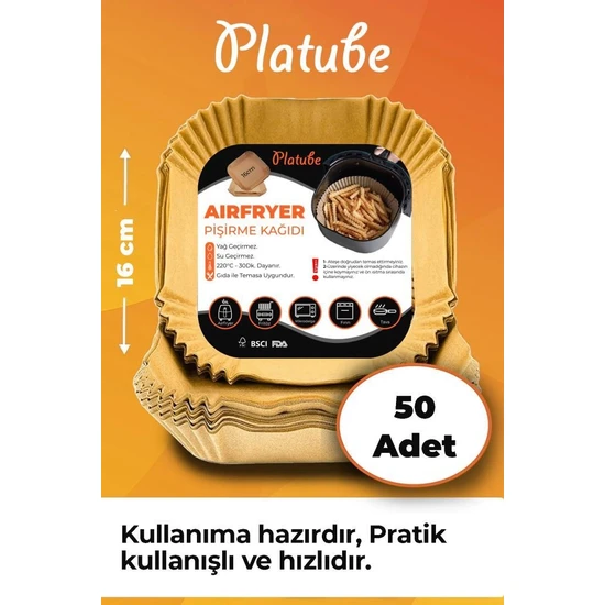 Platube Pisirme Kagidi 50 Adet Airfryer Yagli Kagit Xiaomi Philips Air Fryer Tüm Markalara Uyumlu Kare