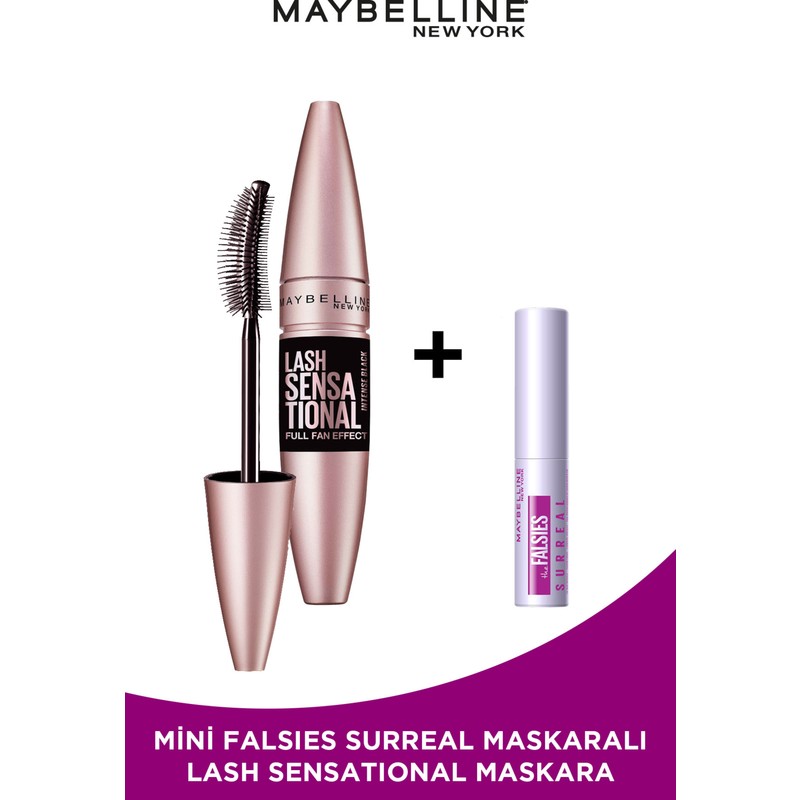 Maybelline New York Lash Sensational Yelpaze Etkili Intense Black Maskara Mini Falsies Surreal Maskara Hediyeli