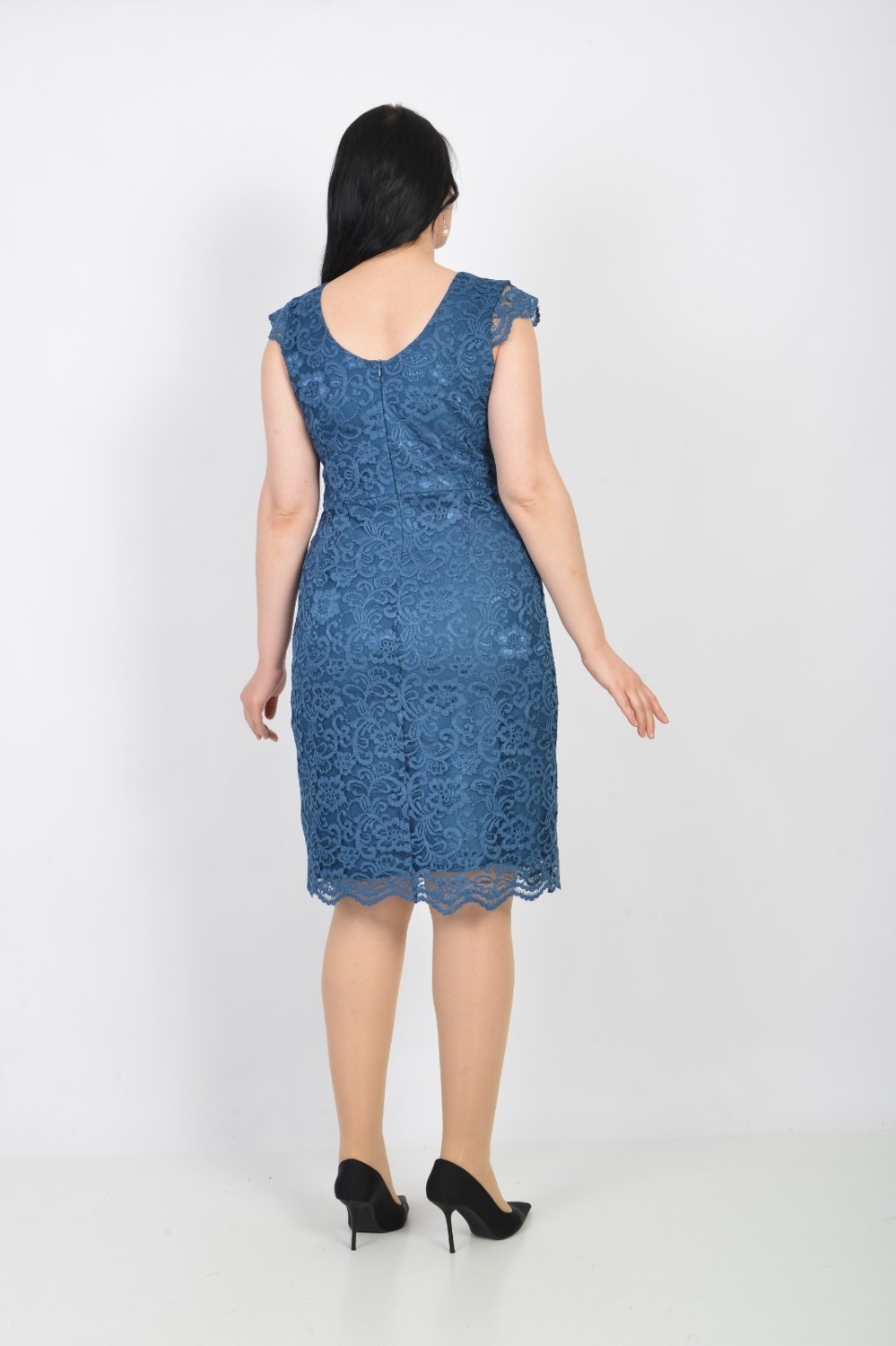 Butik Miza Dantel Büyük Beden Kısa Kollu Elbise görsel 2