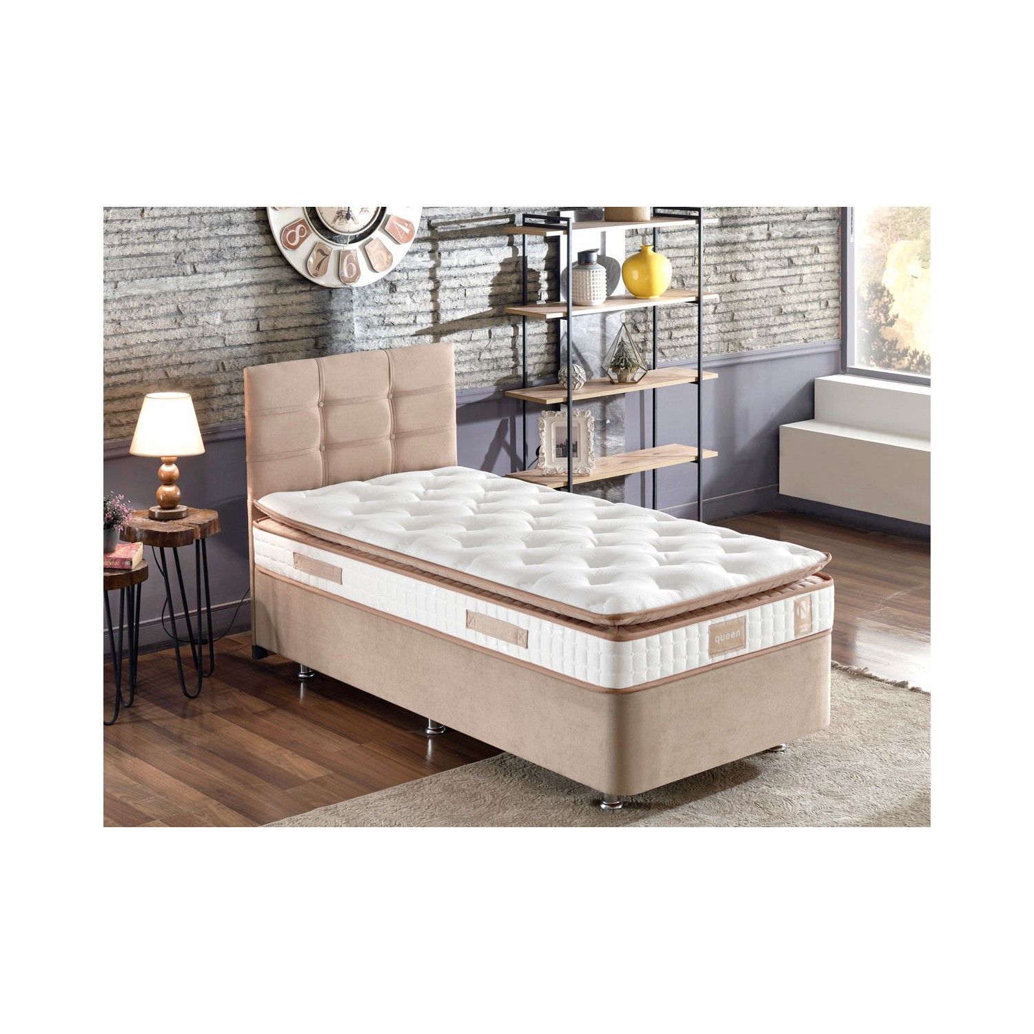 Niron Yatak Queen Tek Kişilik Yatak Baza Başlık Seti 90 x