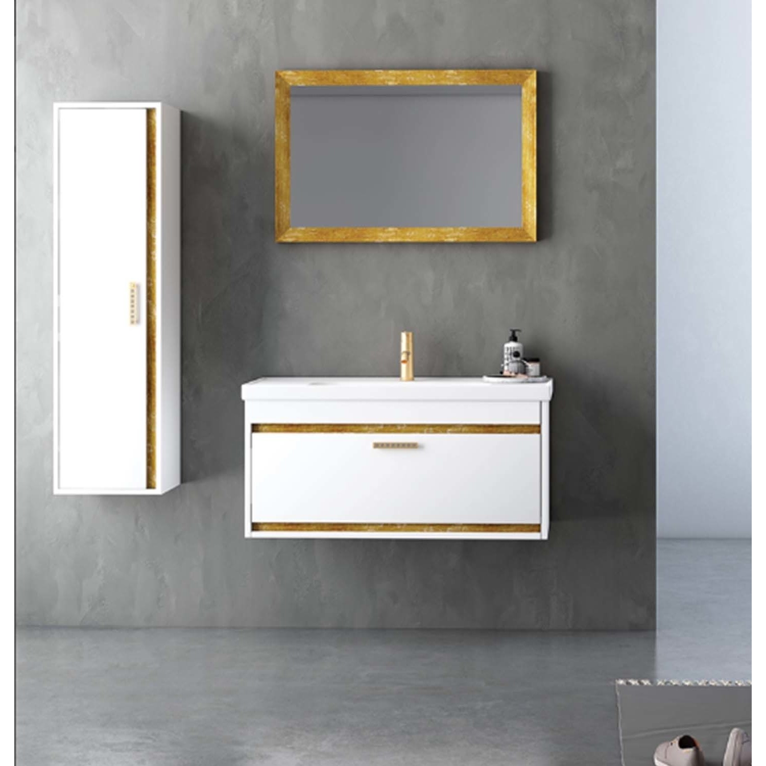 Nplus Talisman 100 Cm Banyo Dolabi Beyaz Altin Alt Modul Fiyati