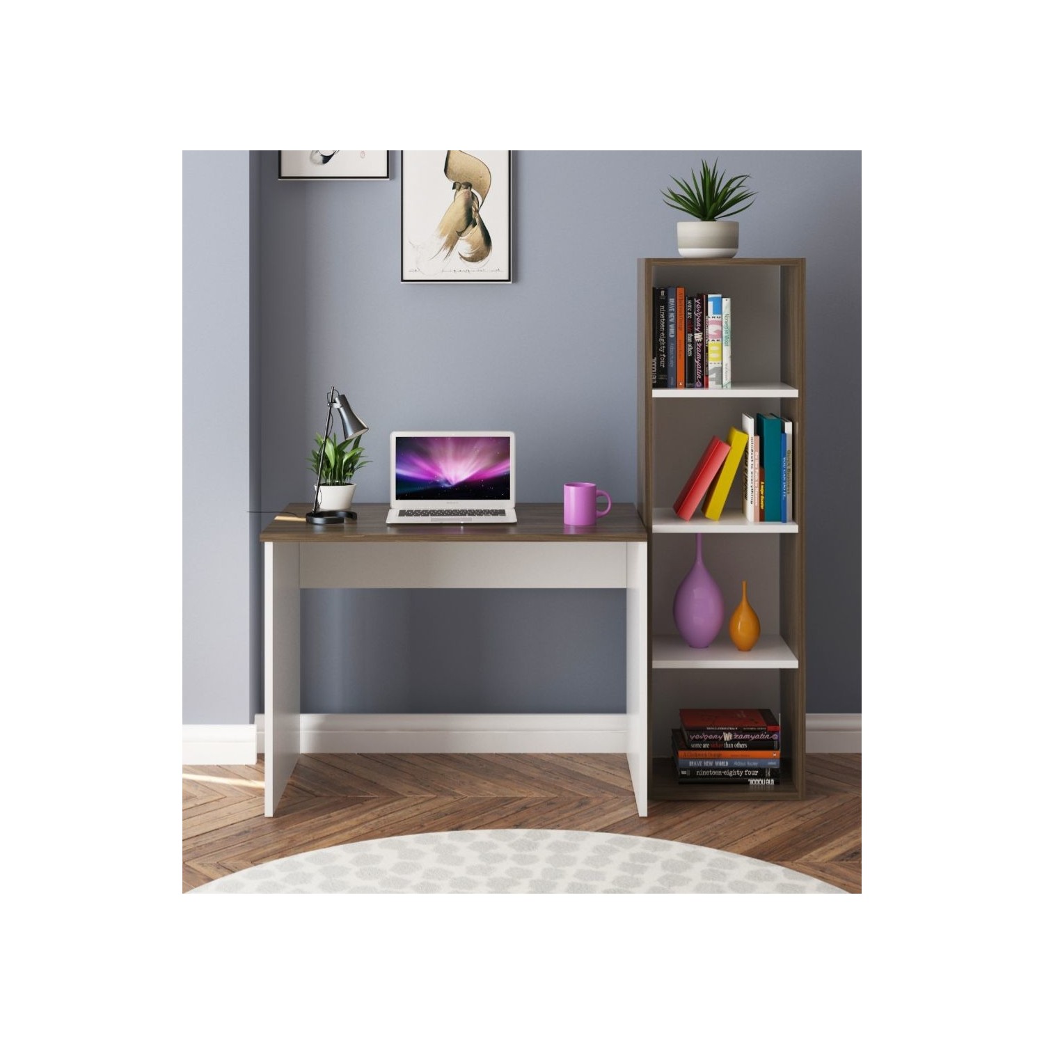 Ars Mobilya Ceviz Beyaz Kitaplıklı Çalışma Masası Bilgisayar Fiyatı