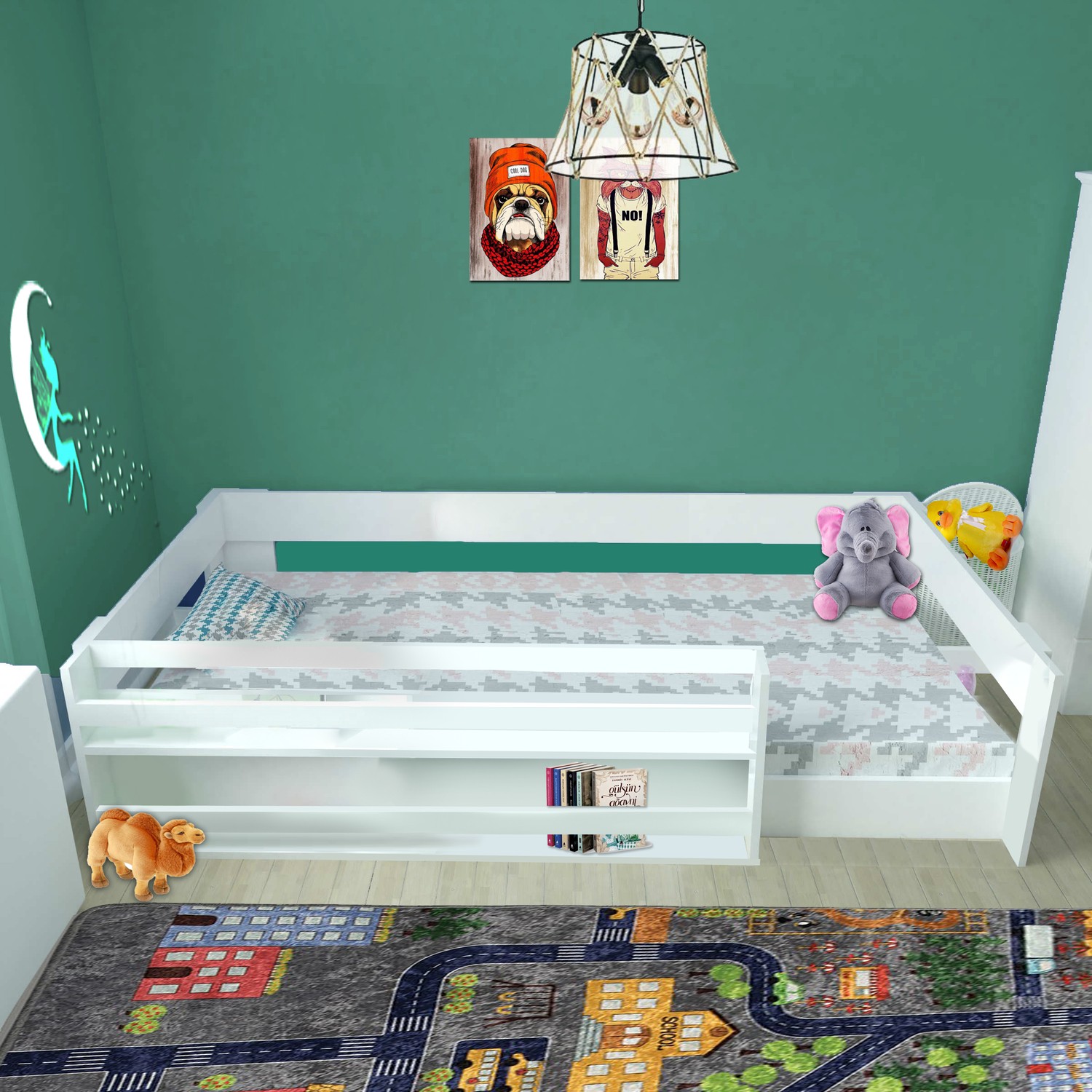 Brady Mobilya Montessori Beyaz Kitaplıklı Çocuk Karyolası