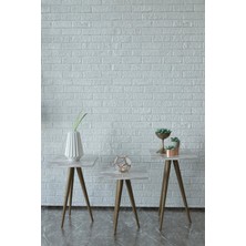 Remaks Retro 3'lü Zigon Sehpa Yan Sehpa Servis Sehpası, Çay Sehpası - Beyaz Mermer