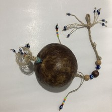 Kefelim Hindistan Cevizi Kabuğundan Boncuk Süslemeli El Yapımı Vernikli Sarkaç Rüzgar Çanı 15x50CM - RZG06