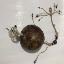 Kefelim Hindistan Cevizi Kabuğundan Boncuk Süslemeli El Yapımı Vernikli Sarkaç Rüzgar Çanı 15x50CM - RZG06