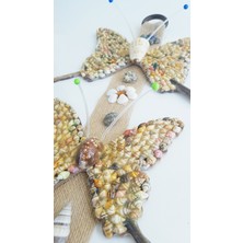 Kefelim Jüt Üstü Deniz Kabuğu Süslemeli El Yapımı Ikili Kelebek Nazarlık Duvar Süsü 20x50 cm - DVS47